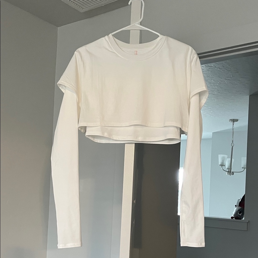 Free People Movement White Long Sleeve Crop workout top
